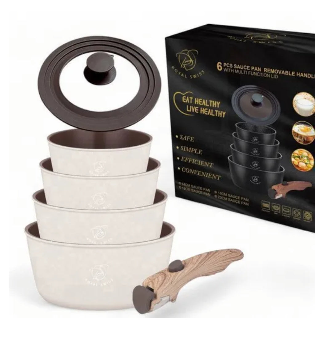 Batterie de Cuisine Royal Swiss® – 6 Pièces avec Poignée Amovible – Tous Feux dont Induction 🍳