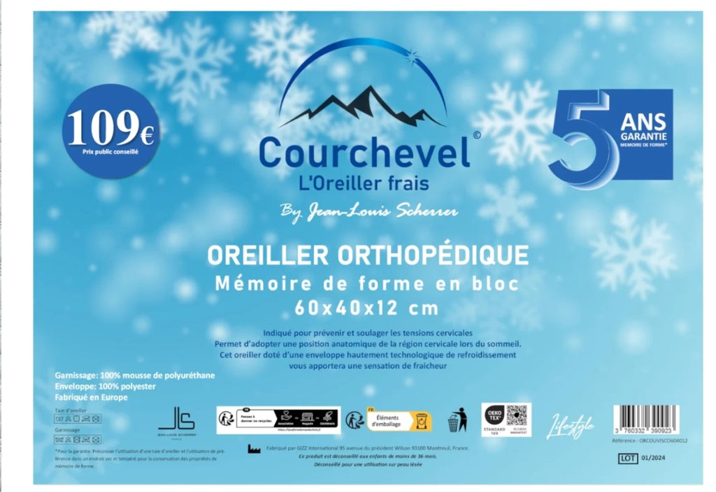 🛏️ OREILLER COURCHEVEL FRAIS – MÉMOIRE DE FORME PREMIUM ❄️