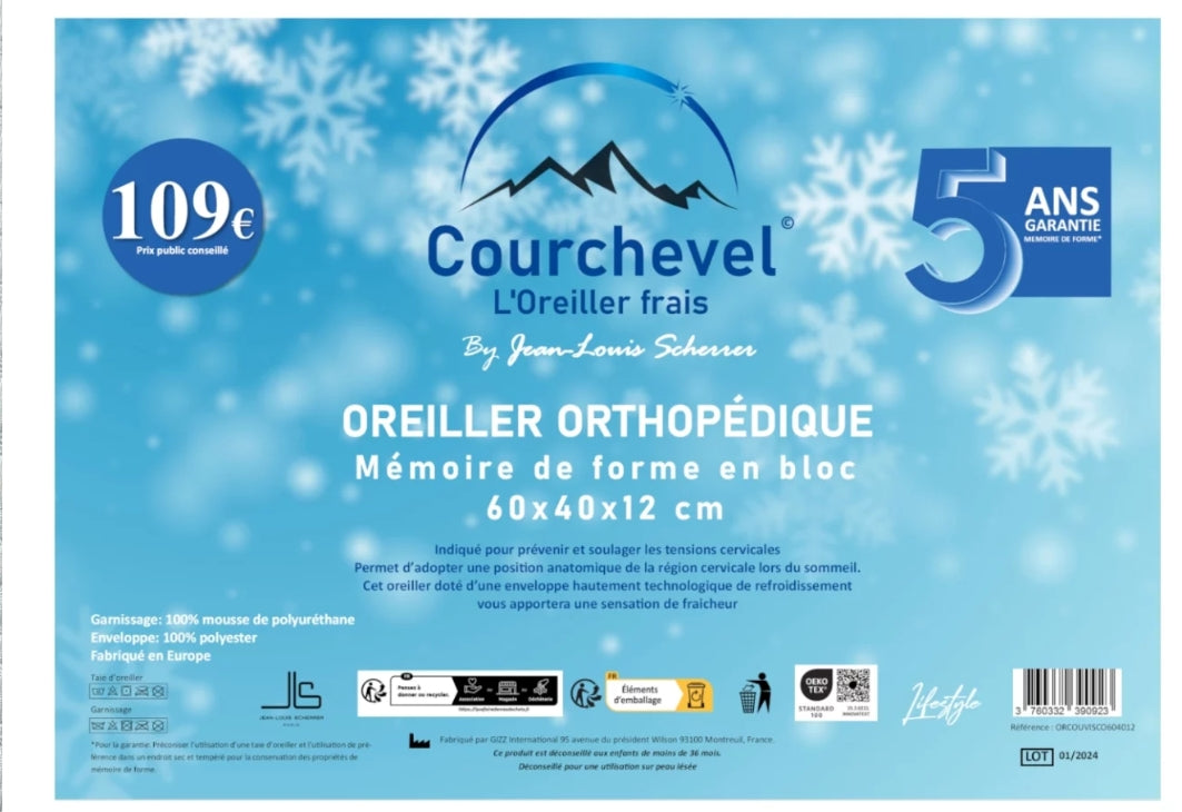 🛏️ OREILLER COURCHEVEL FRAIS – MÉMOIRE DE FORME PREMIUM ❄️