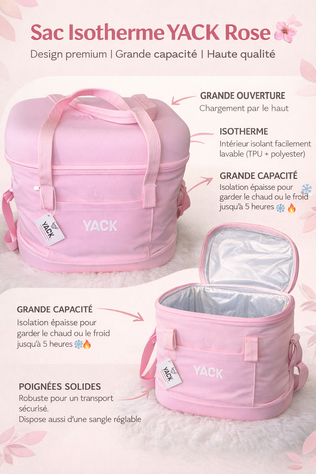 Sac isotherme YACK rose premium 🌸 – Design élégant & haute qualité