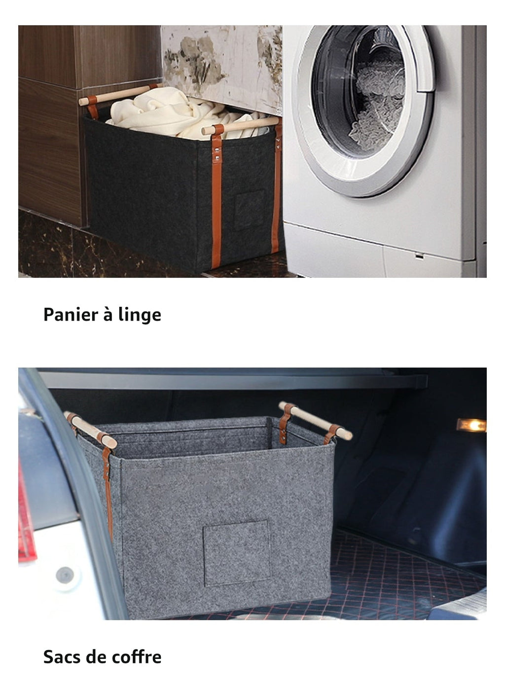 Panier à bûches en feutre 60L 🪵 – Ultra résistant & design – POIGNÉES BOIS PREMIUM – PRIX CHOC
