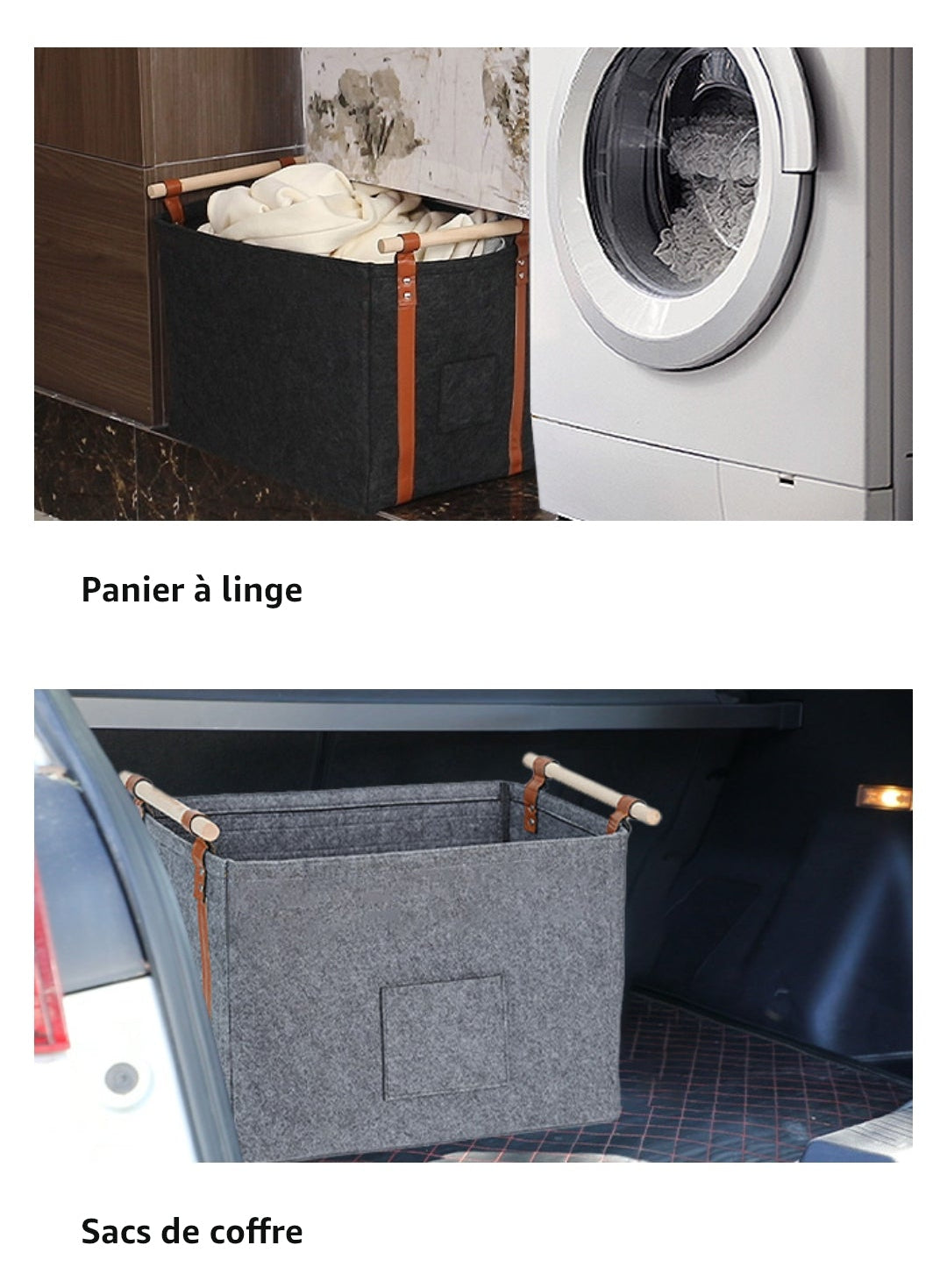 Panier à bûches en feutre 60L 🪵 – Ultra résistant & design – POIGNÉES BOIS PREMIUM – PRIX CHOC