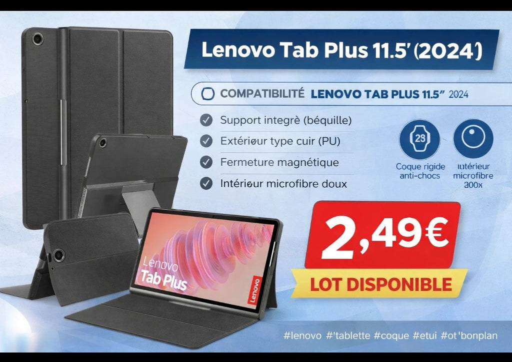 Coque Lenovo Tab Plus 11.5 (2024) 🔥 Étuis NEUFS + Support 📱 Stock dispo
