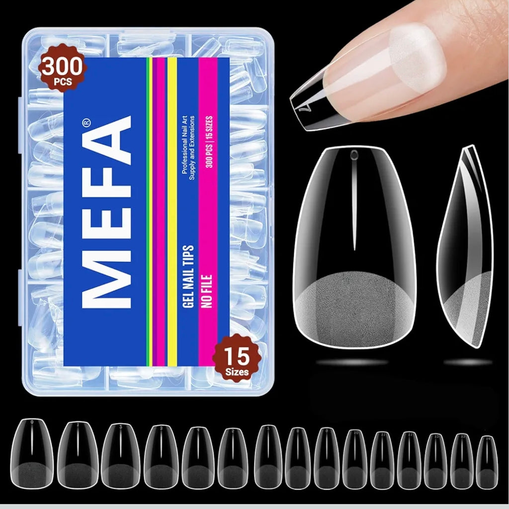 Capsules Gel X Transparentes – 300 Faux Ongles Américains Courts French – 15 Tailles