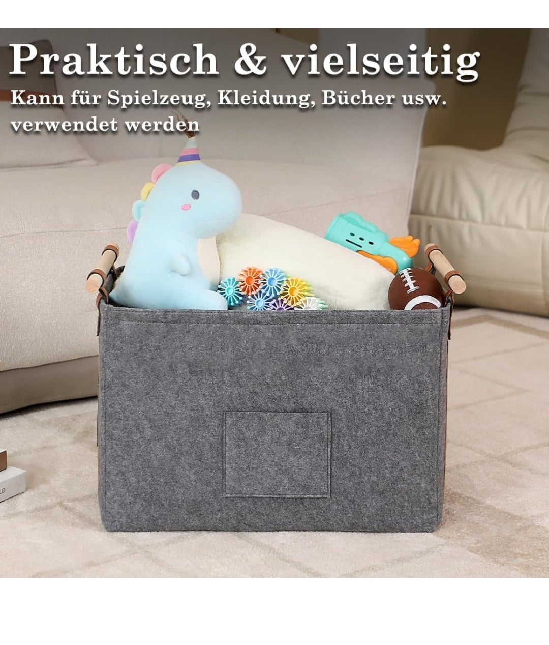 Panier à bûches en feutre 60L 🪵 – Ultra résistant & design – POIGNÉES BOIS PREMIUM – PRIX CHOC