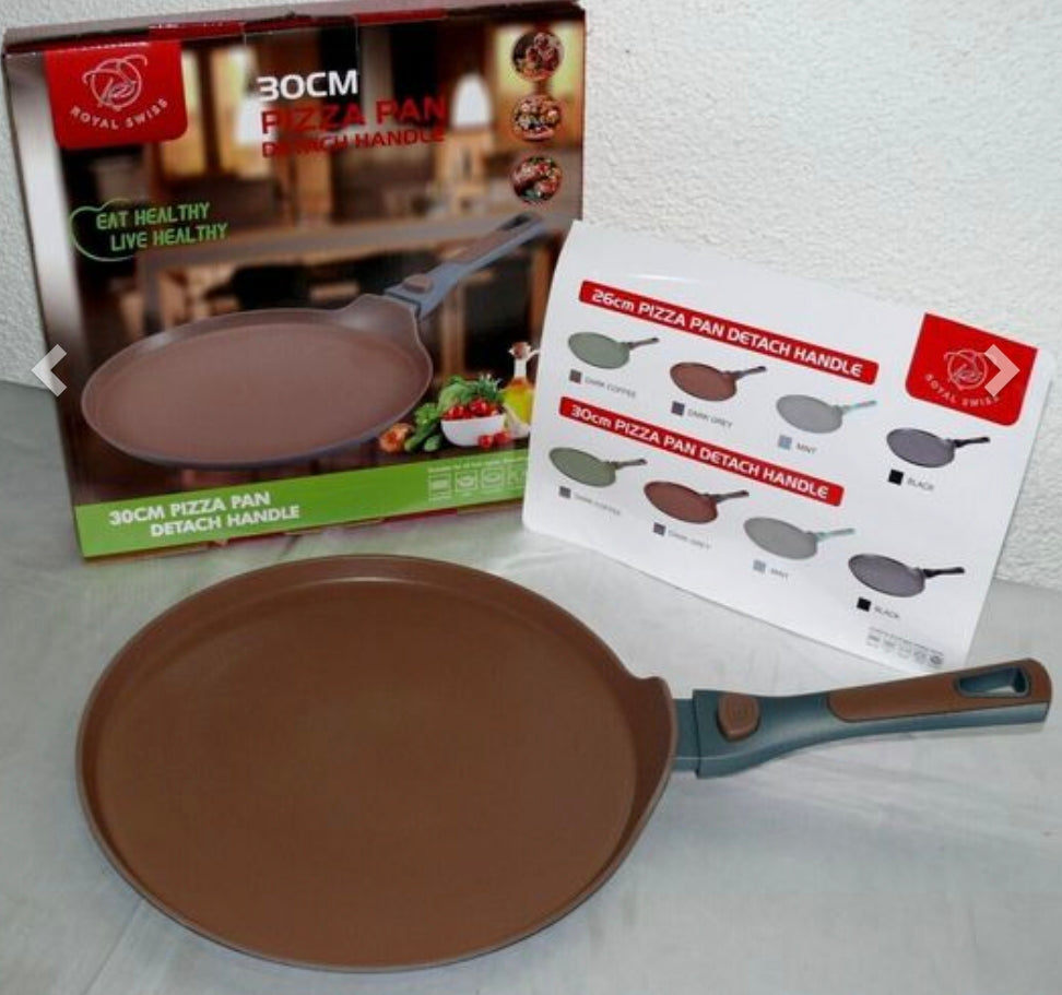 🍕 Poêle à Pizza / Crêpière Royal Swiss® 30 cm – Poignée Amovible – Tous Feux dont Induction 🍳