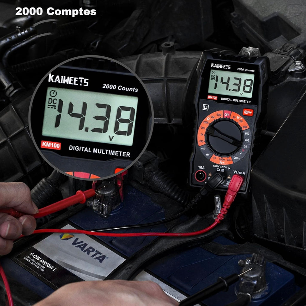 Multimètre numérique KAIWEETS – Voltmètre / Ohmmètre / Testeur électrique compact et précis
