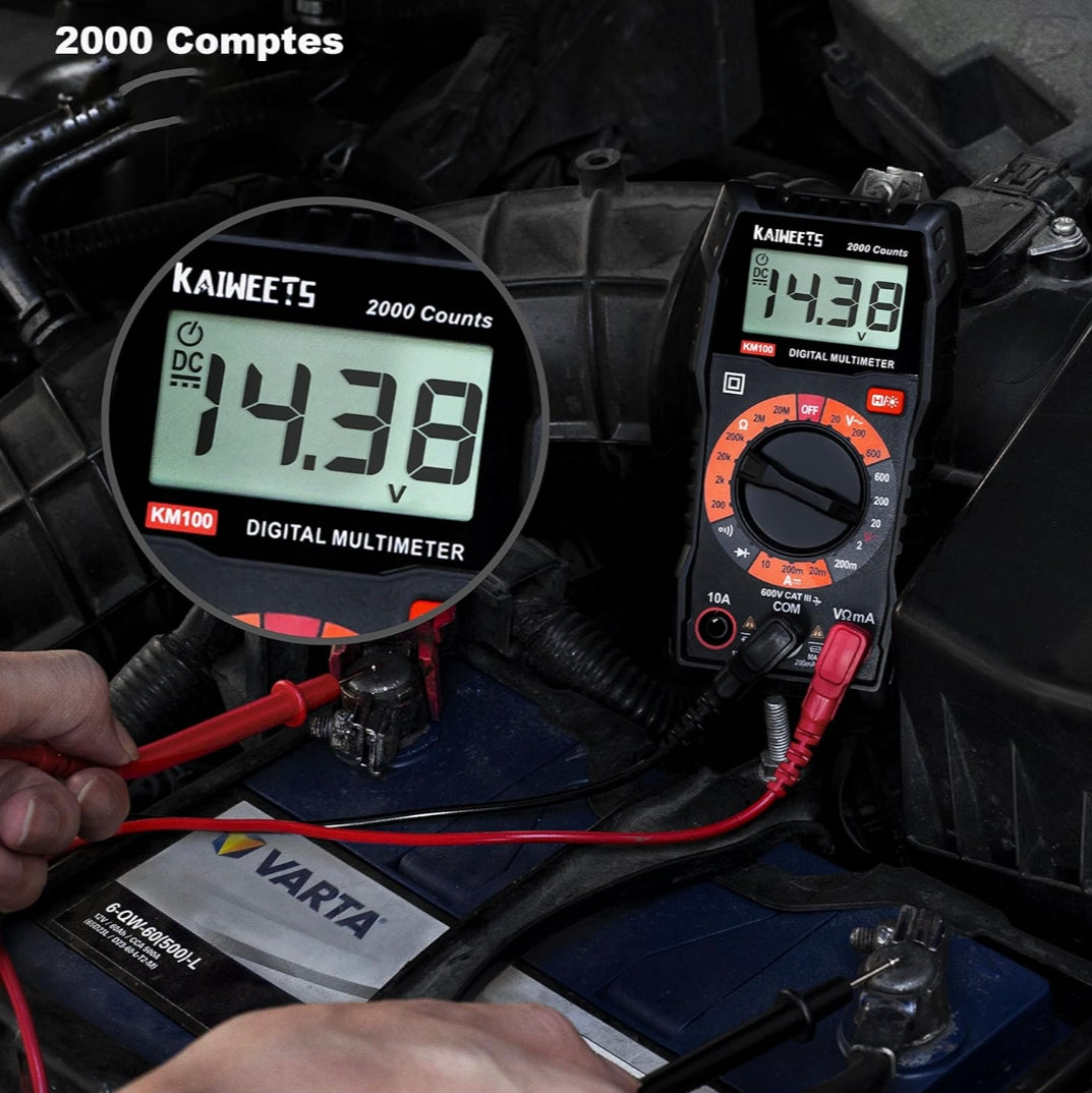 Multimètre numérique KAIWEETS – Voltmètre / Ohmmètre / Testeur électrique compact et précis