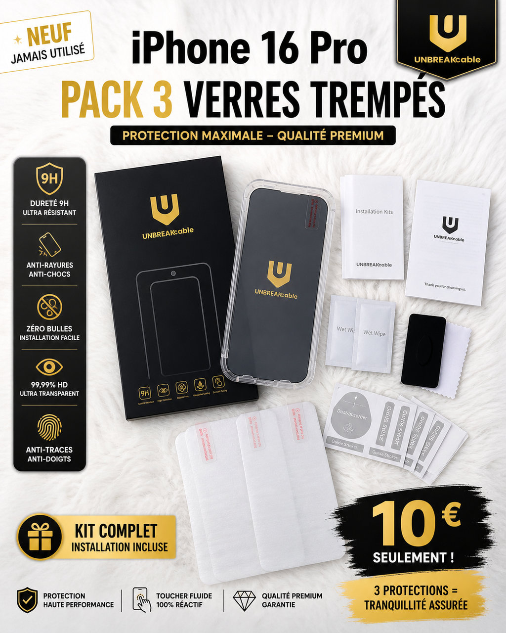 Pack 3 Verres Trempés iPhone 16 Pro