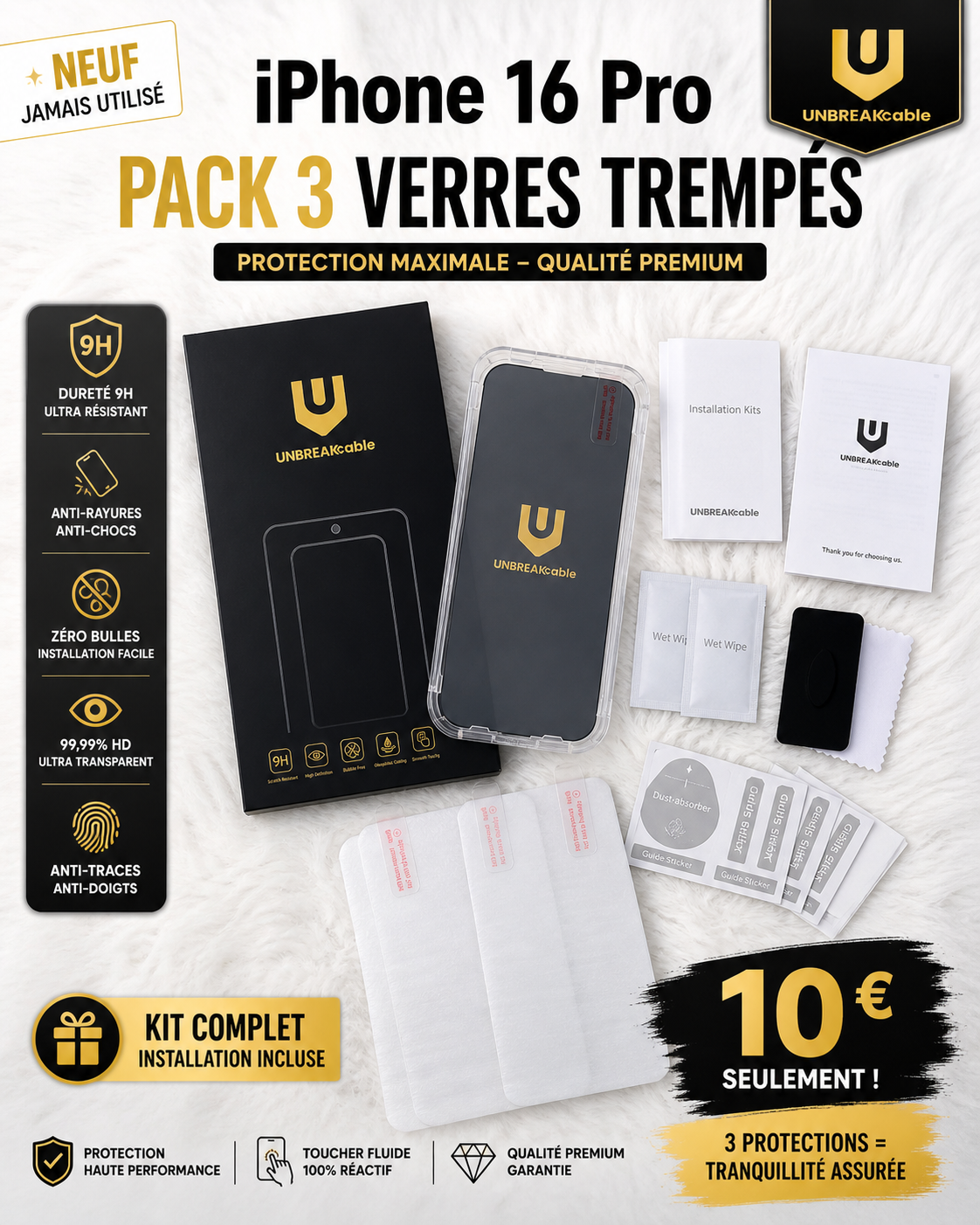 Pack 3 Verres Trempés iPhone 16 Pro