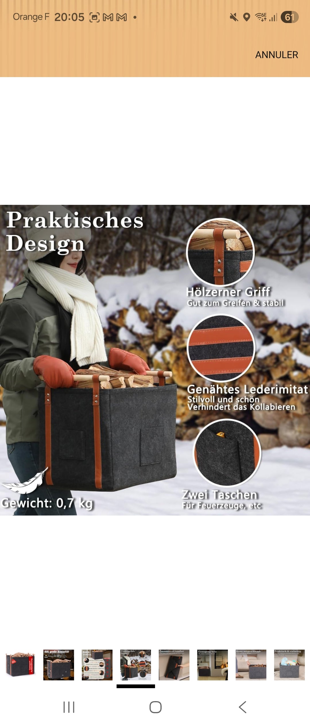 Panier à bûches en feutre 60L 🪵 – Ultra résistant & design – POIGNÉES BOIS PREMIUM – PRIX CHOC