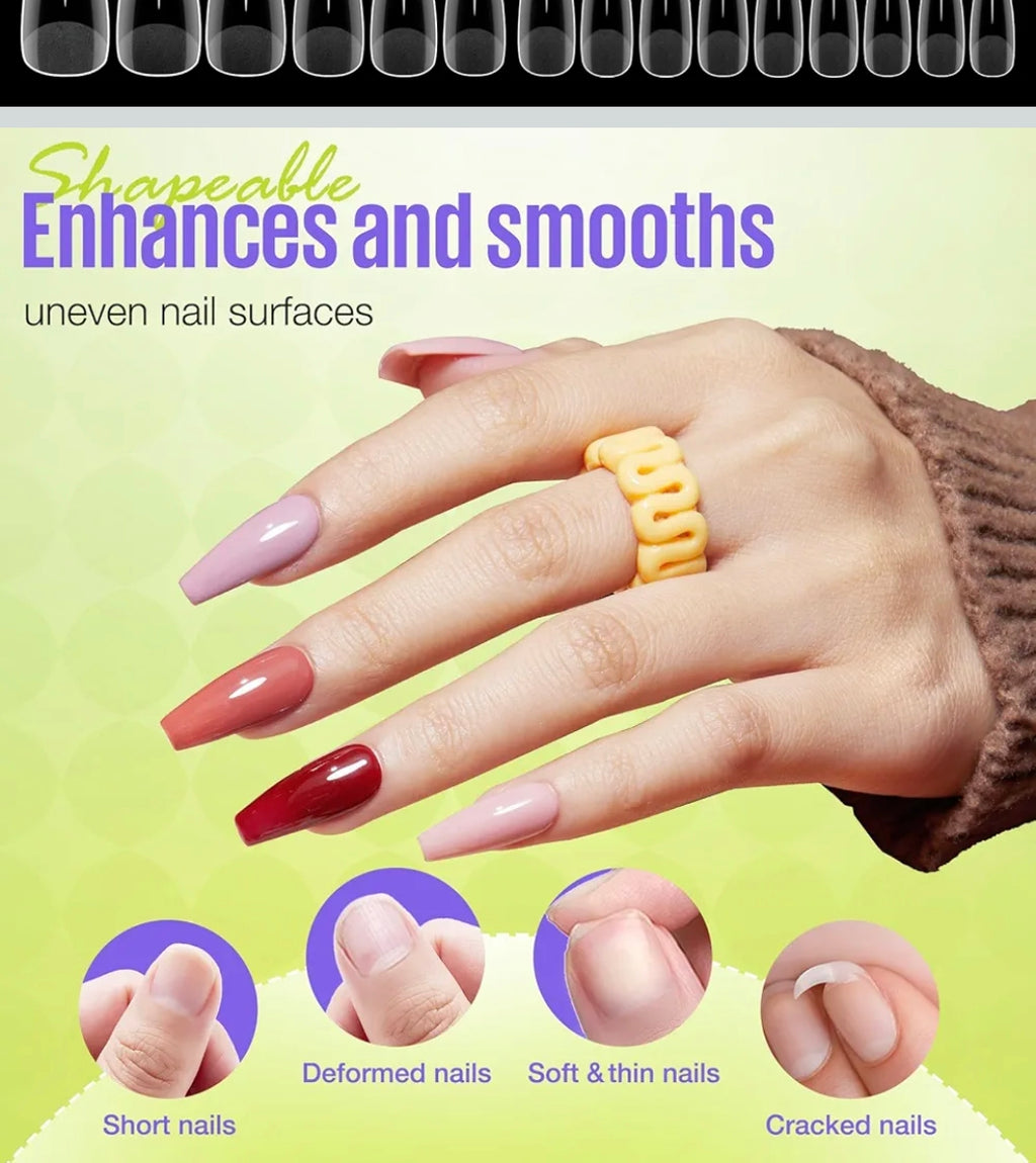 Capsules Gel X Transparentes – 300 Faux Ongles Américains Courts French – 15 Tailles