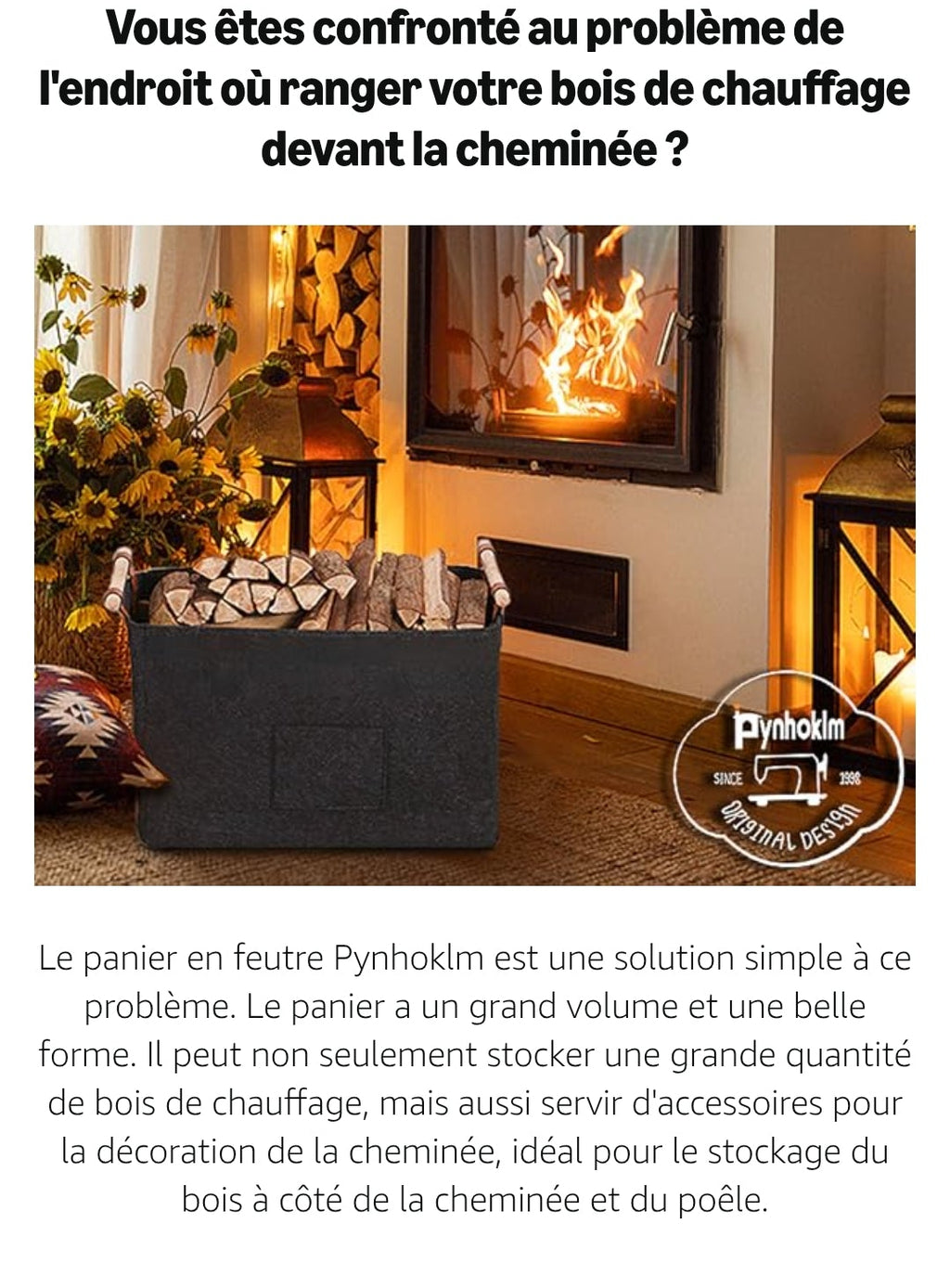 Panier à bûches en feutre 60L 🪵 – Ultra résistant & design – POIGNÉES BOIS PREMIUM – PRIX CHOC