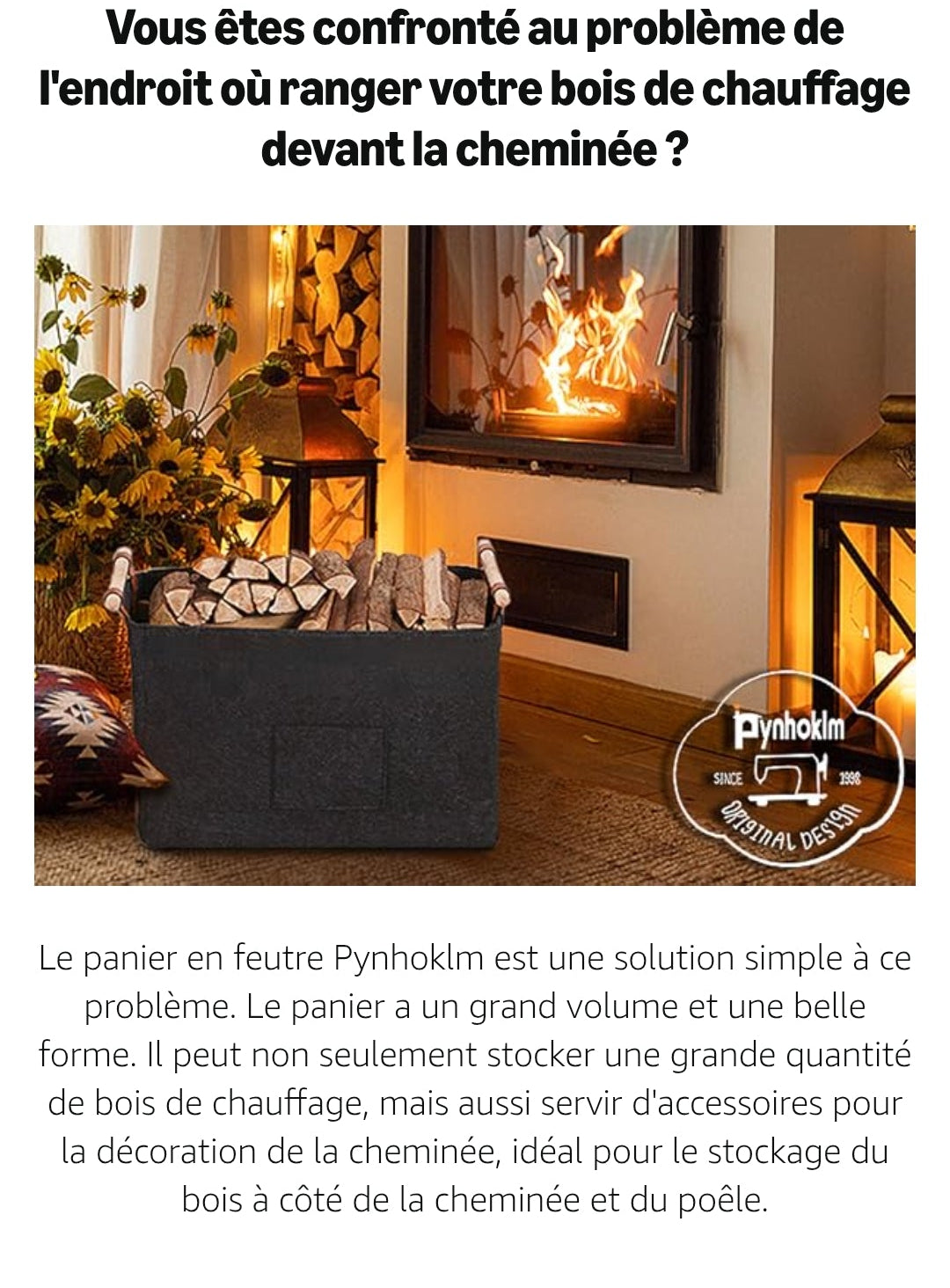 Panier à bûches en feutre 60L 🪵 – Ultra résistant & design – POIGNÉES BOIS PREMIUM – PRIX CHOC