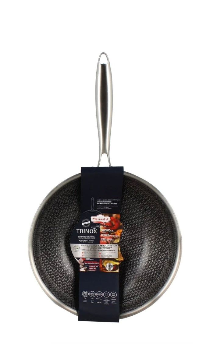 Wok Trinox Ø28 cm en acier inoxydable avec revêtement antiadhésif sans PFAS