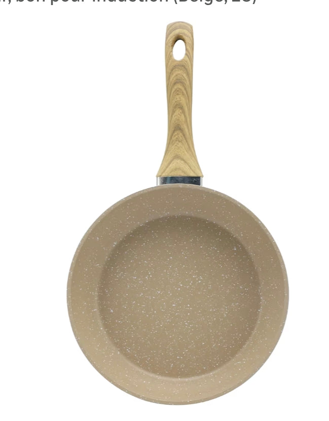 🍳 Lot de 3 Poêles Royal Swiss Antiadhésives – Induction – Beige Effet Pierre – Neuf 🍳