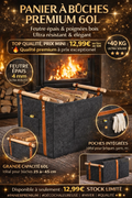 Panier à bûches en feutre 60L 🪵 – Ultra résistant & design – POIGNÉES BOIS PREMIUM – PRIX CHOC