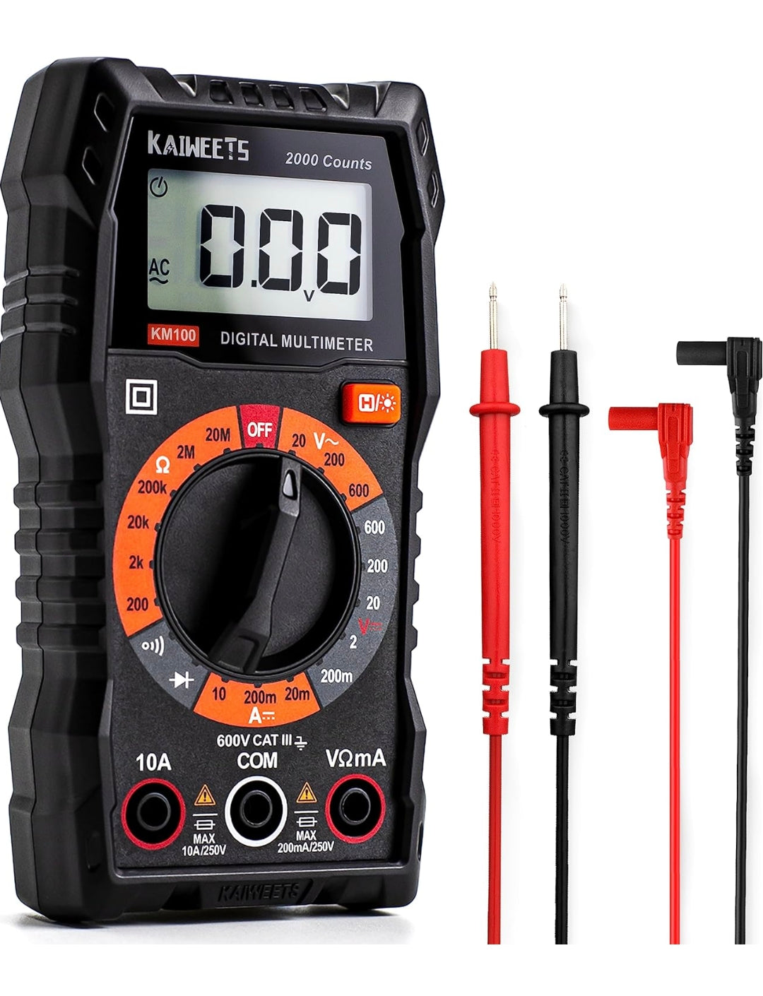 Multimètre numérique KAIWEETS – Voltmètre / Ohmmètre / Testeur électrique compact et précis