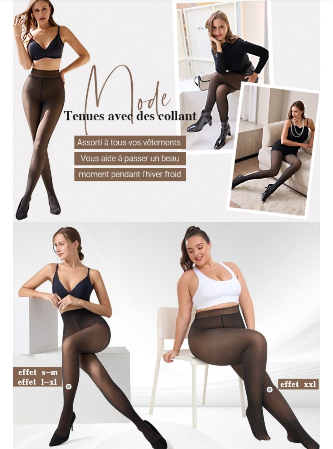 Collant thermiques noir femme taille S/M ou M/L