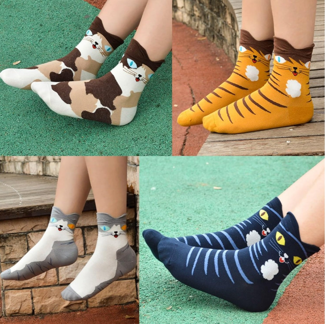 Chaussettes Fantaisie Taille Unique – Modèle Noël & Modèle Chat 🧦✨