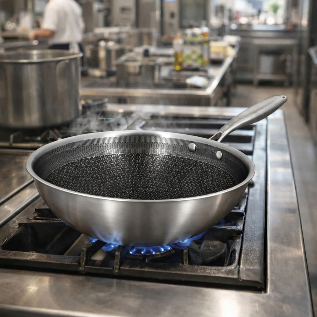 Wok Trinox Ø28 cm en acier inoxydable avec revêtement antiadhésif sans PFAS