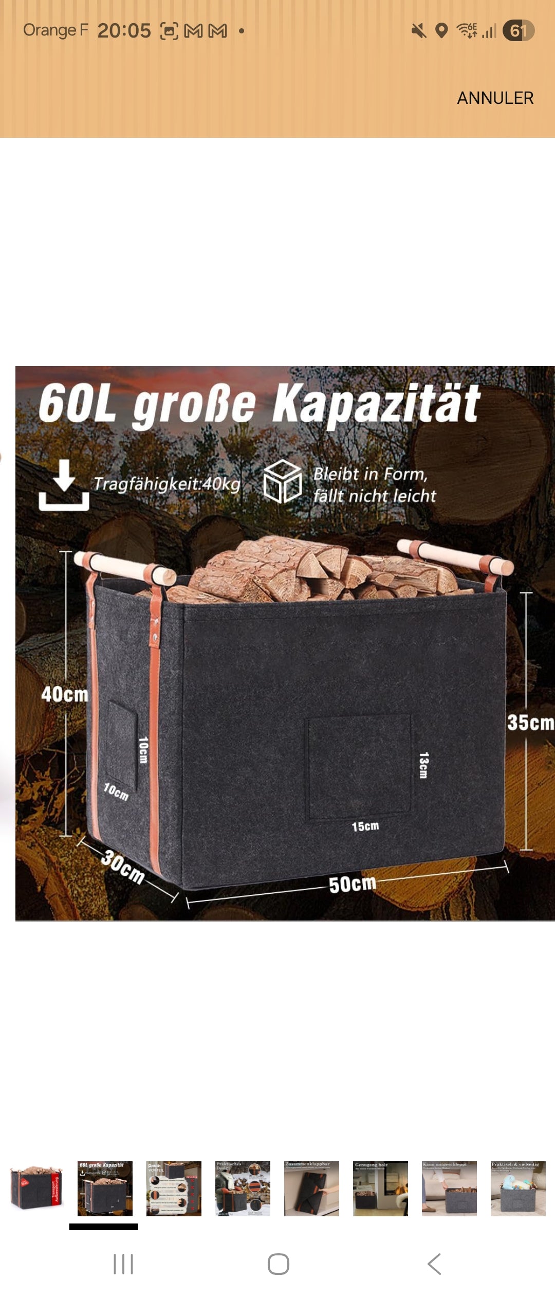 Panier à bûches en feutre 60L 🪵 – Ultra résistant & design – POIGNÉES BOIS PREMIUM – PRIX CHOC