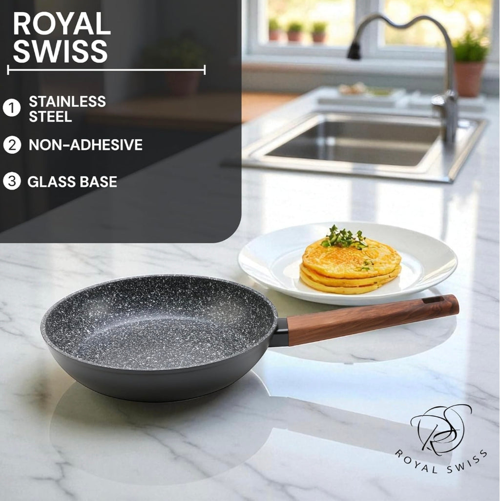 🍳 Lot de 3 Poêles Royal Swiss Antiadhésives – Induction – Beige Effet Pierre – Neuf 🍳