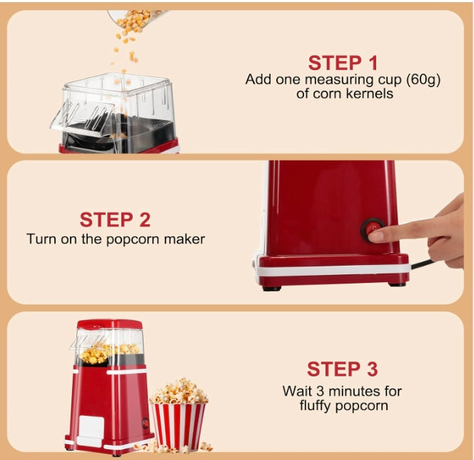🍿 Machine à Pop-Corn CookMe – Rouge Vintage – 1200W 🍿