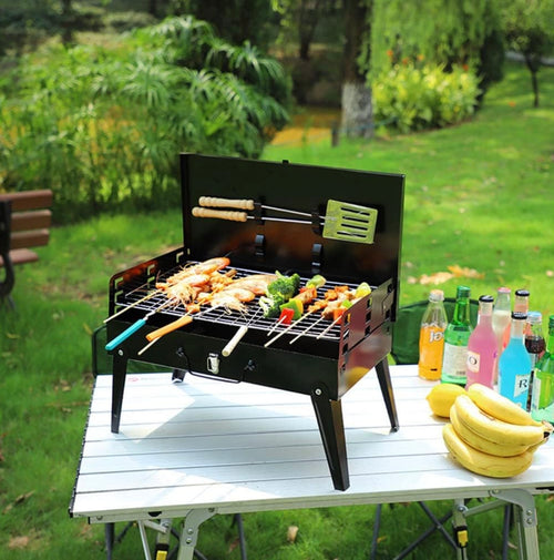 Barbecue Portable Pliable au Charbon – Grill de Camping Desktop BBQ avec Pieds Repliables