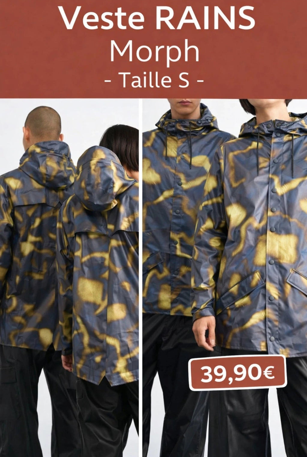 Veste Imperméable RAINS Jacket W3 Morph Bleu Marron – Édition Rare Unisexe Neuve