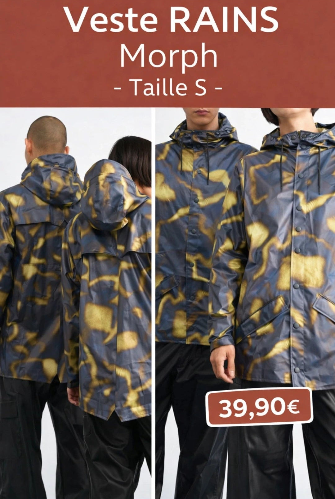 Veste Imperméable RAINS Jacket W3 Morph Bleu Marron – Édition Rare Unisexe Neuve