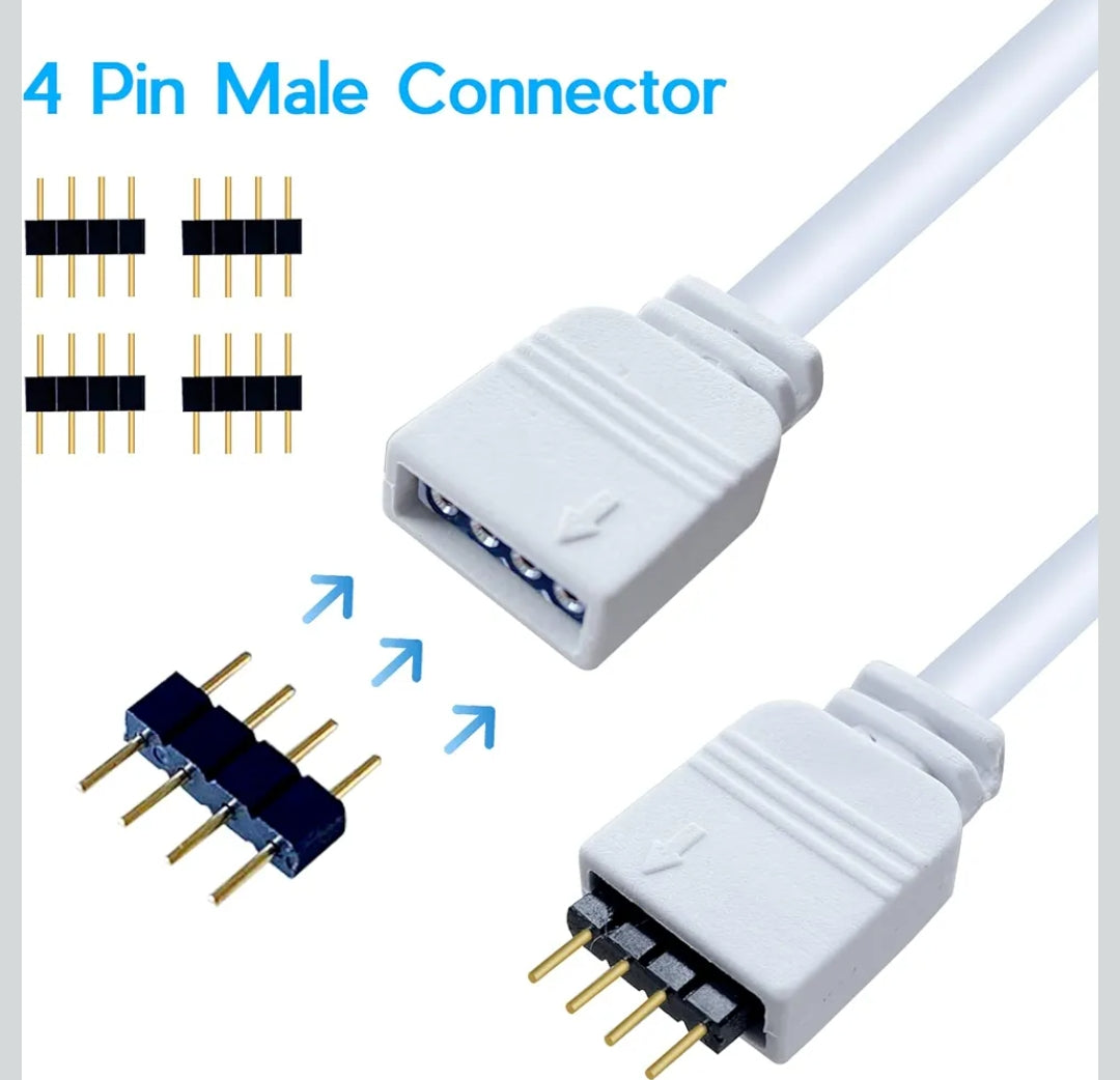 Kit Connecteurs Ruban LED RGB 4 Pins – Rallonges, Angles 90° et Clips de Fixation