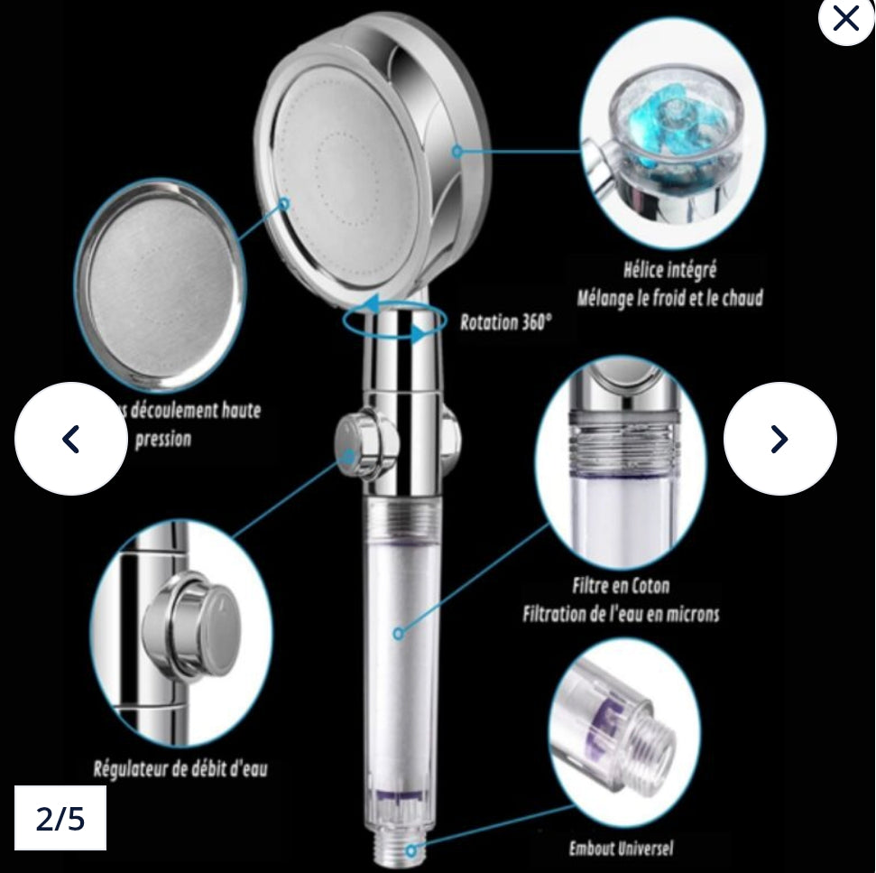 🚿 Pommeau de douche haute pression filtrant + 2 cartouches incluses 💧