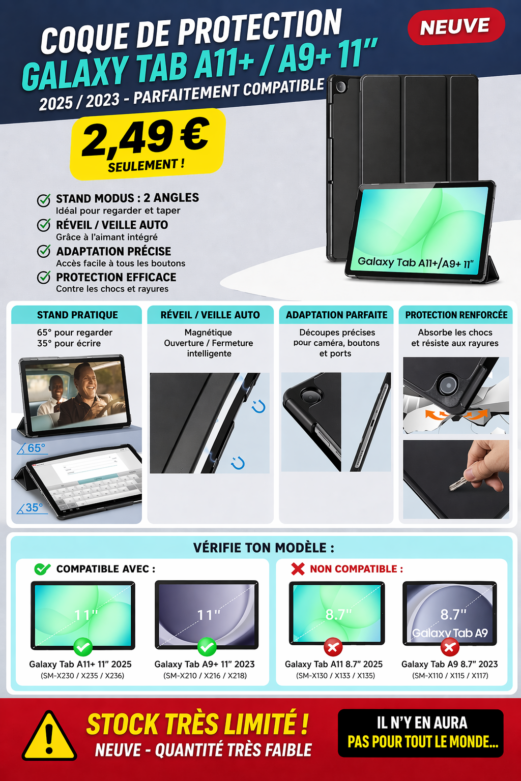 Etuis Galaxy Tab A11+ / A9+ 11" – Neuves à prix mini