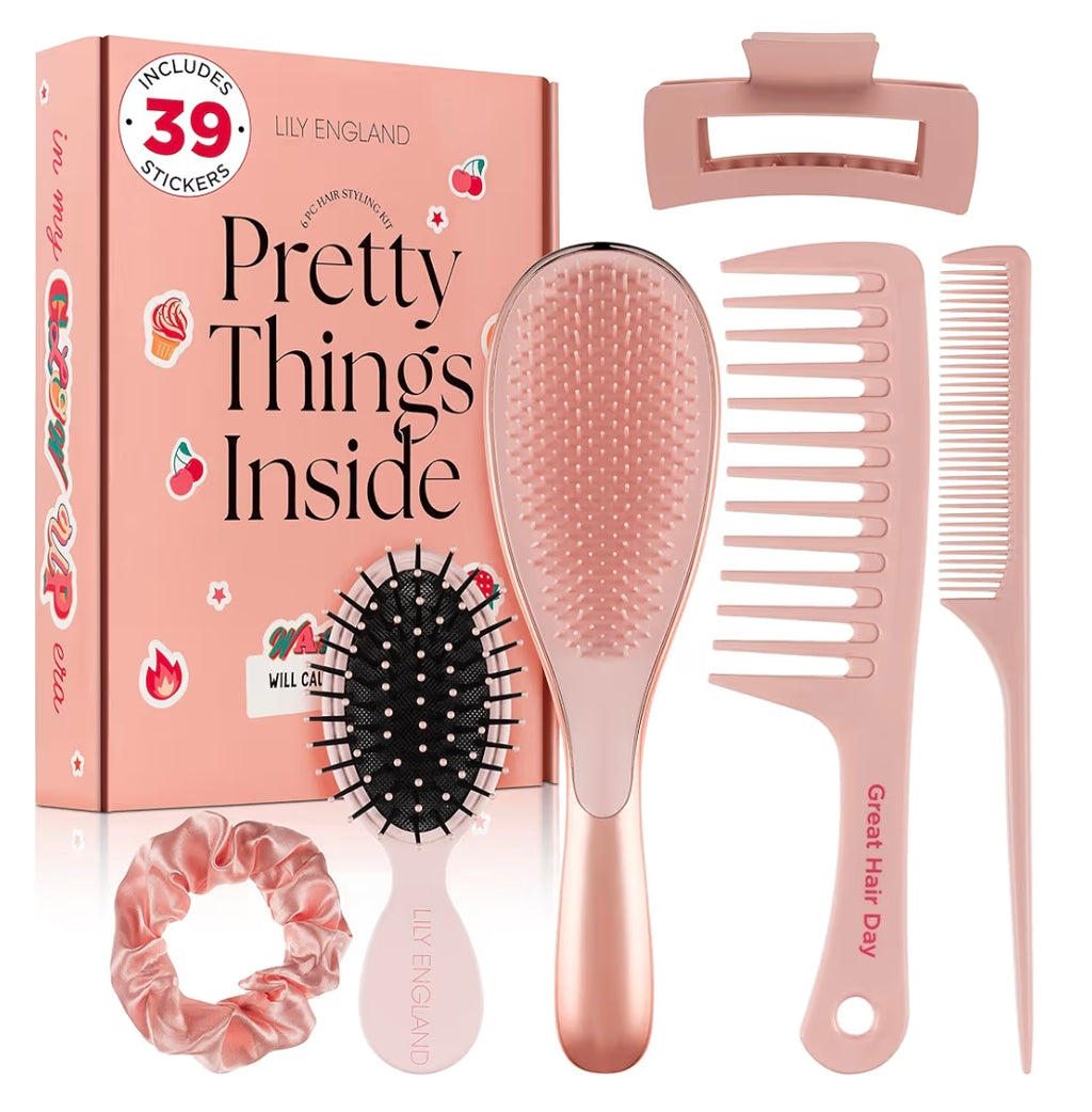 Coffret Accessoires de Coiffure Lily England – Kit Brosse et Peignes Rose Gold pour Fille & Ado