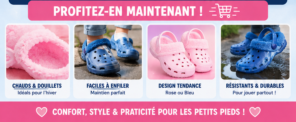 Sabots Enfant Doublés Polaire – Ultra Confort & Pieds Bien Au Chaud ❄️👣