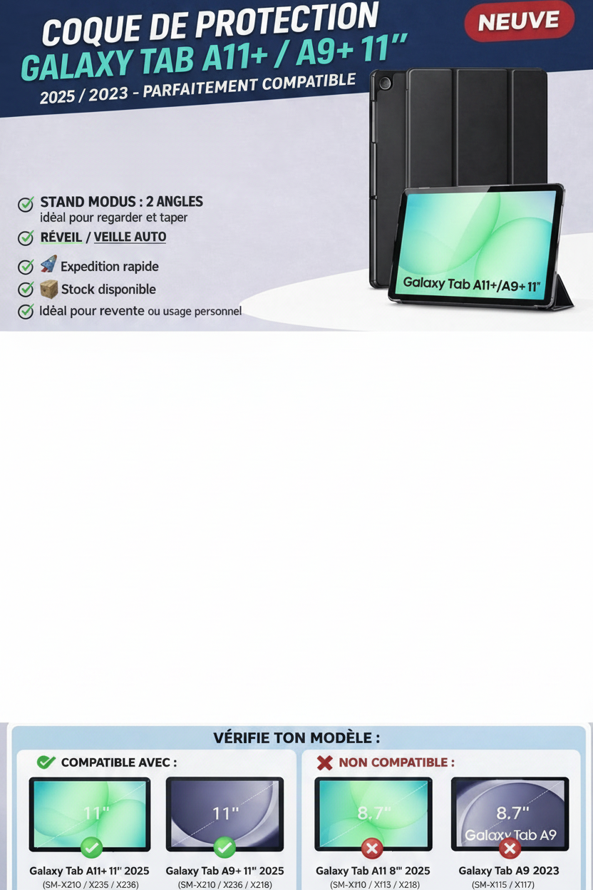 Etuis Galaxy Tab A11+ / A9+ 11" – Neuves à prix mini