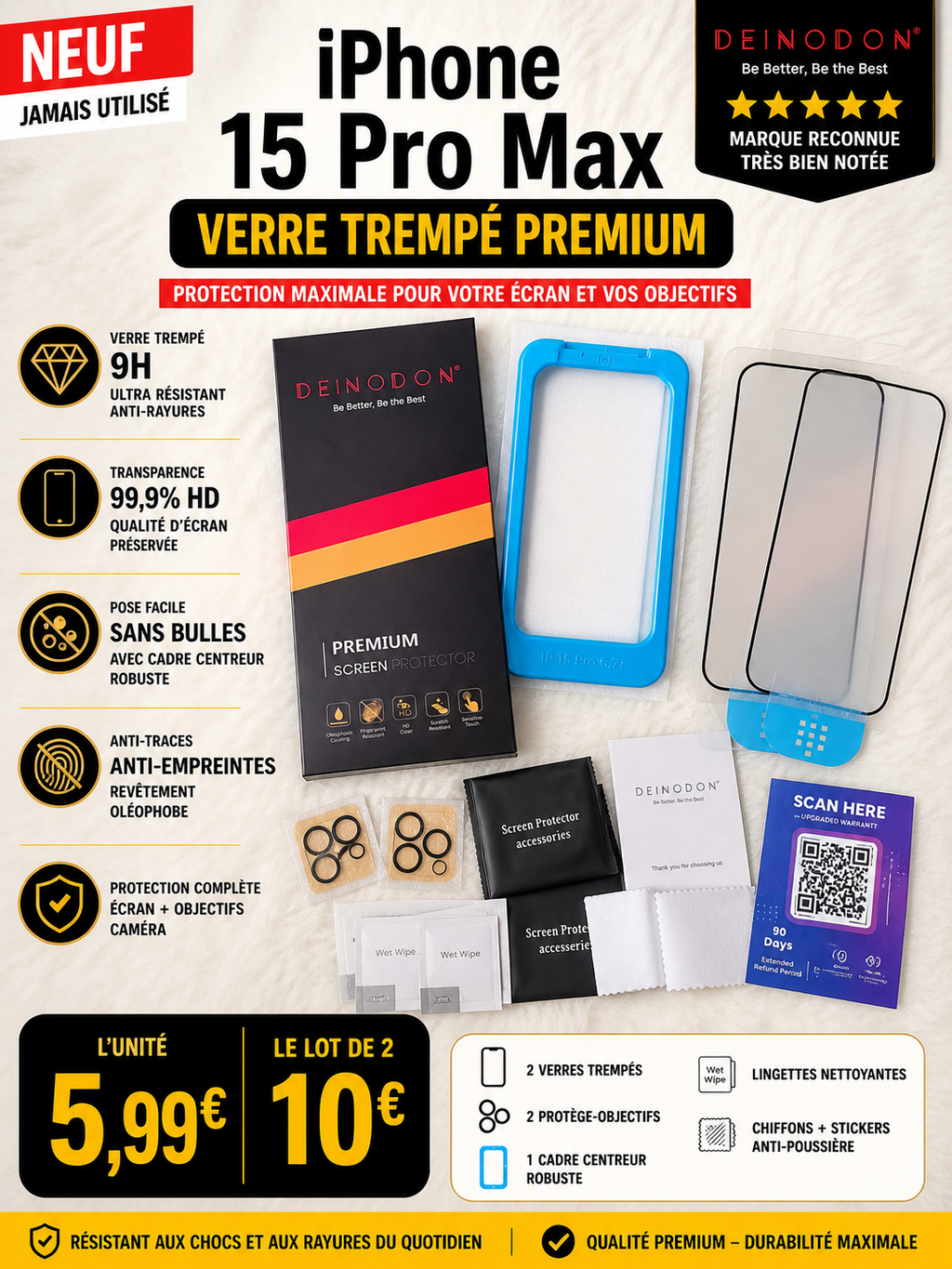 Pack Complet Verres Trempés iPhone 15 Pro Max