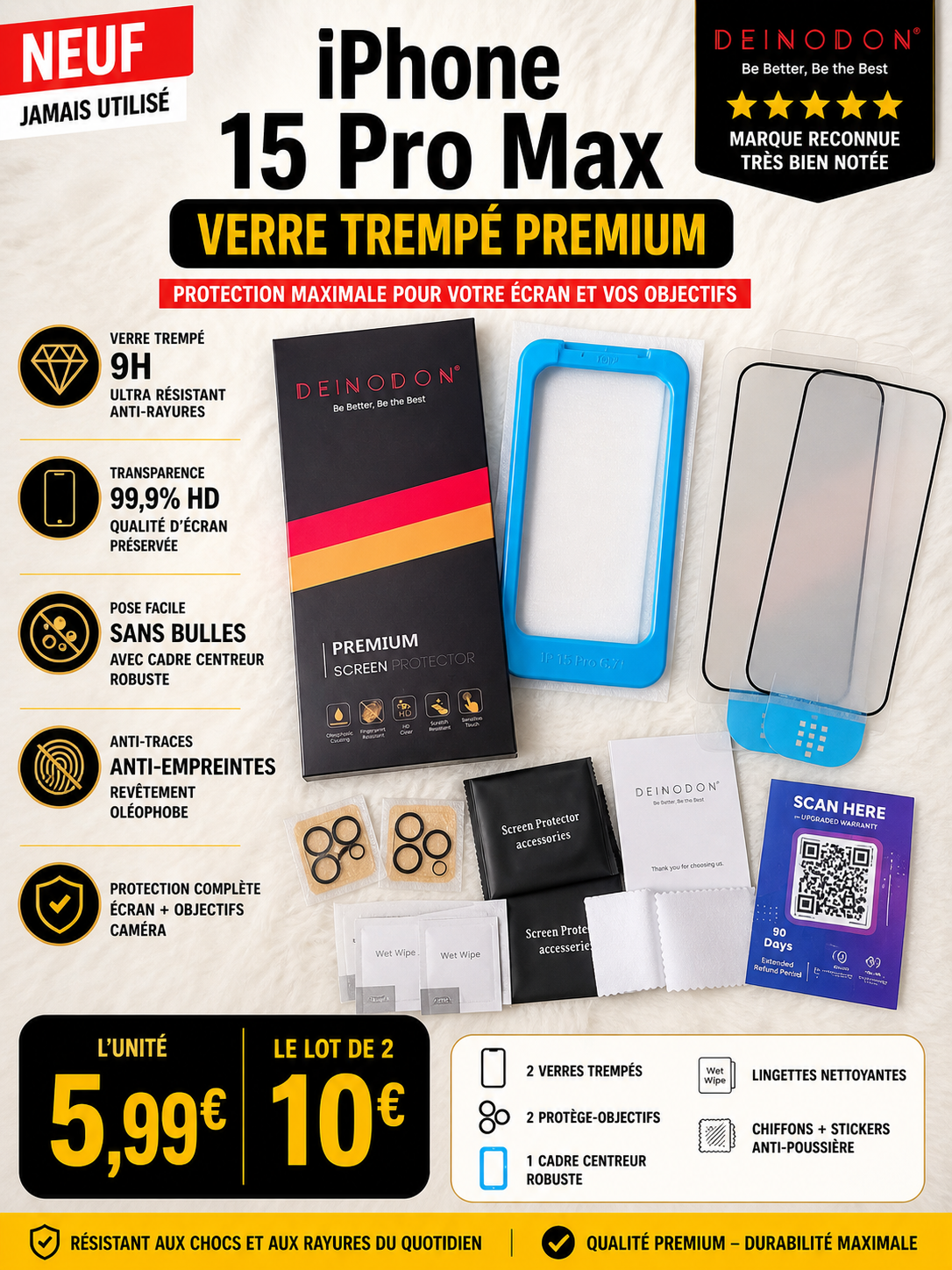 Pack Complet Verres Trempés iPhone 15 Pro Max