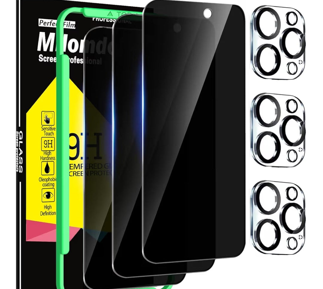 Pack 3 verres trempés iPhone 17 Pro Max anti espion + caméra – Compatible 16 Pro Max