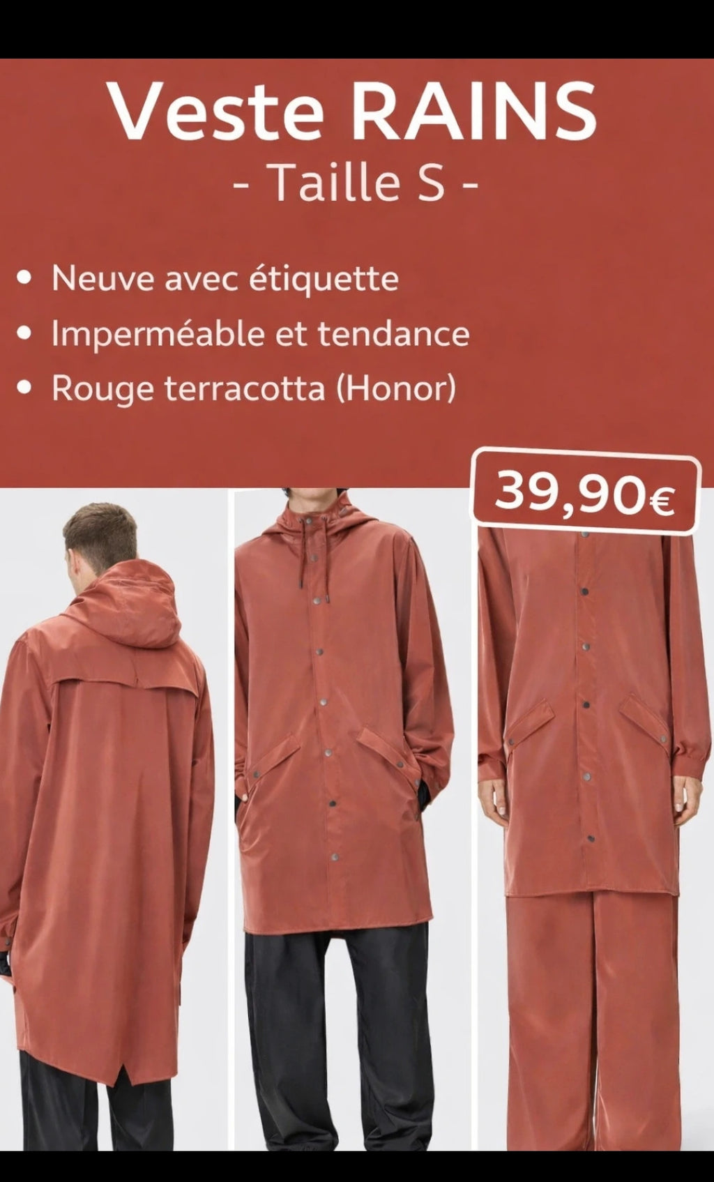 Veste Imperméable Rains Long Jacket Unisexe Rose Terracotta – Coupe-Vent Minimaliste