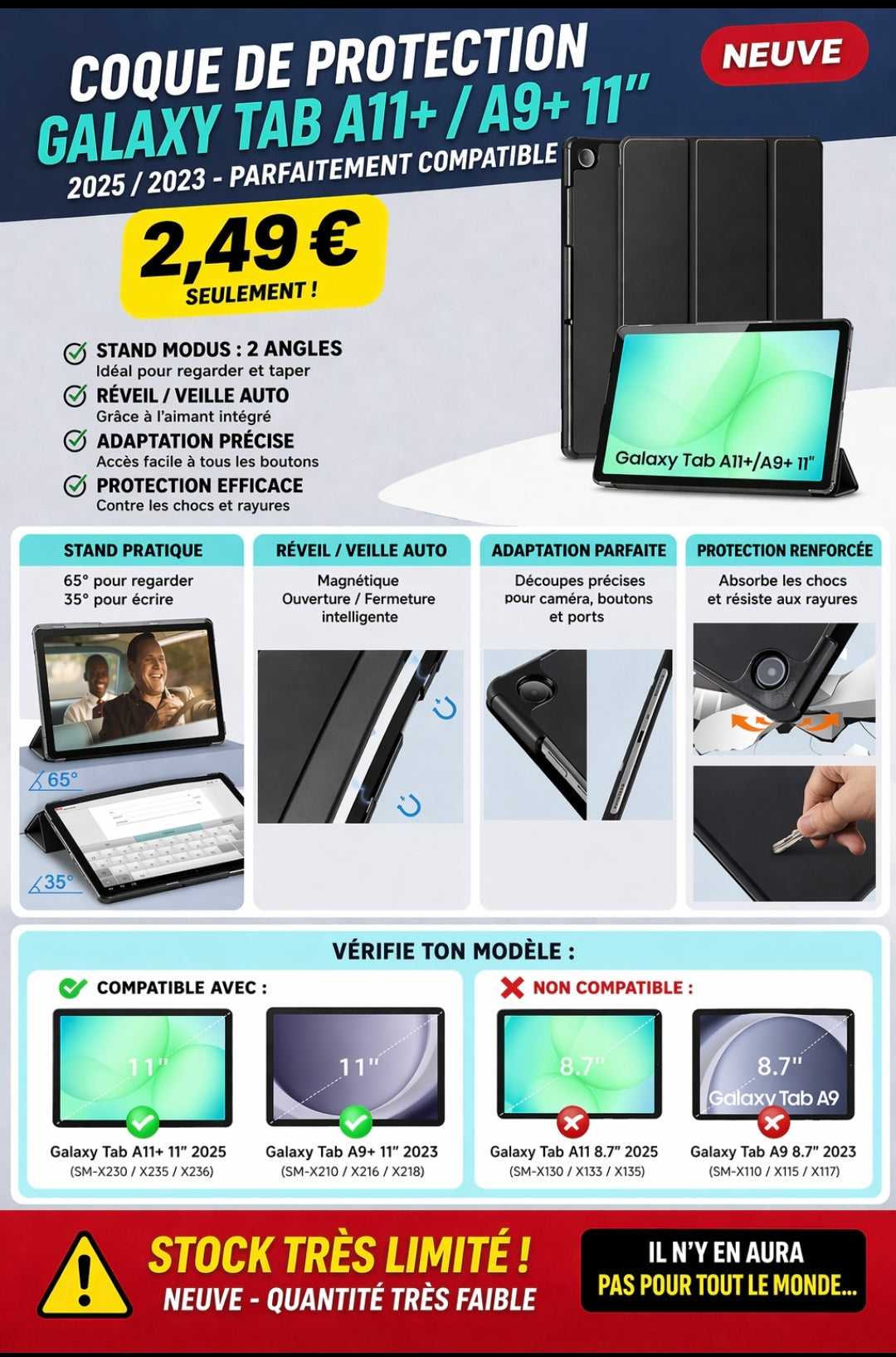 Etuis Galaxy Tab A11+ / A9+ 11" – Neuves à prix mini