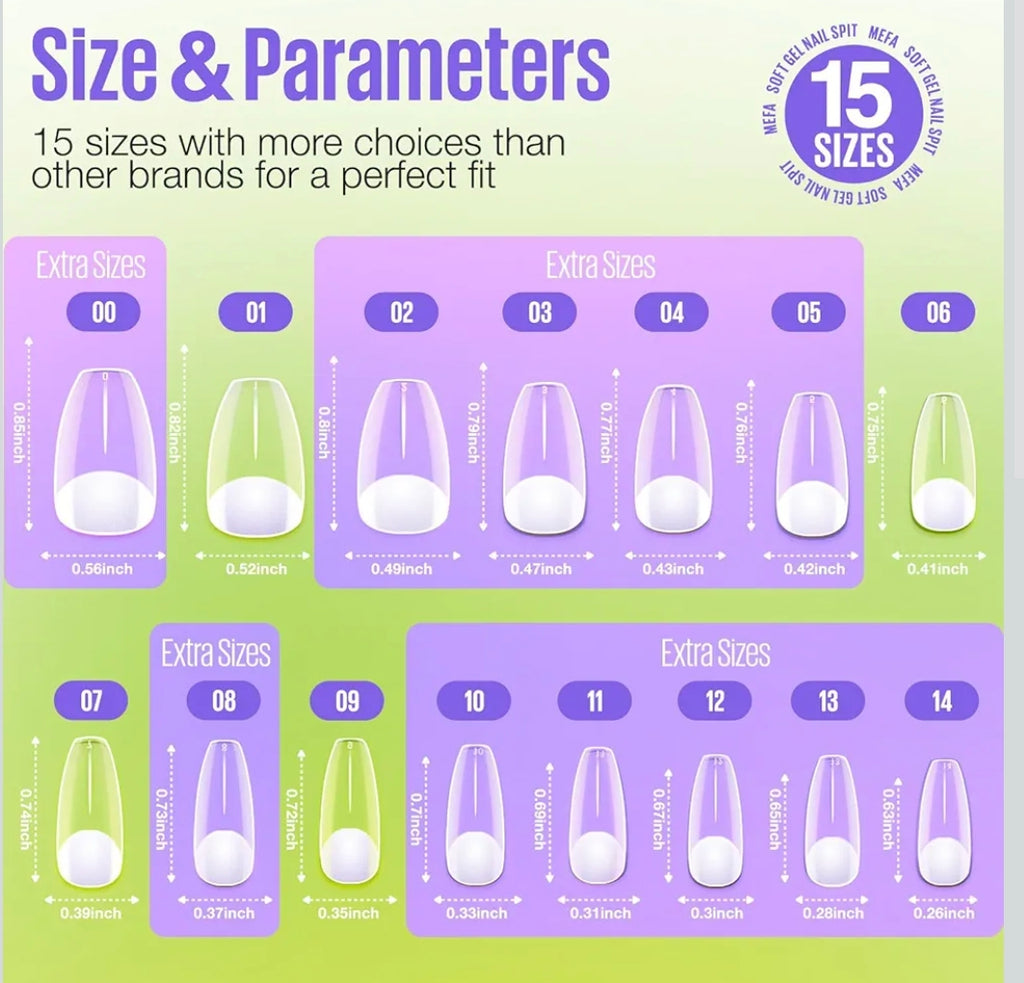 Capsules Gel X Transparentes – 300 Faux Ongles Américains Courts French – 15 Tailles