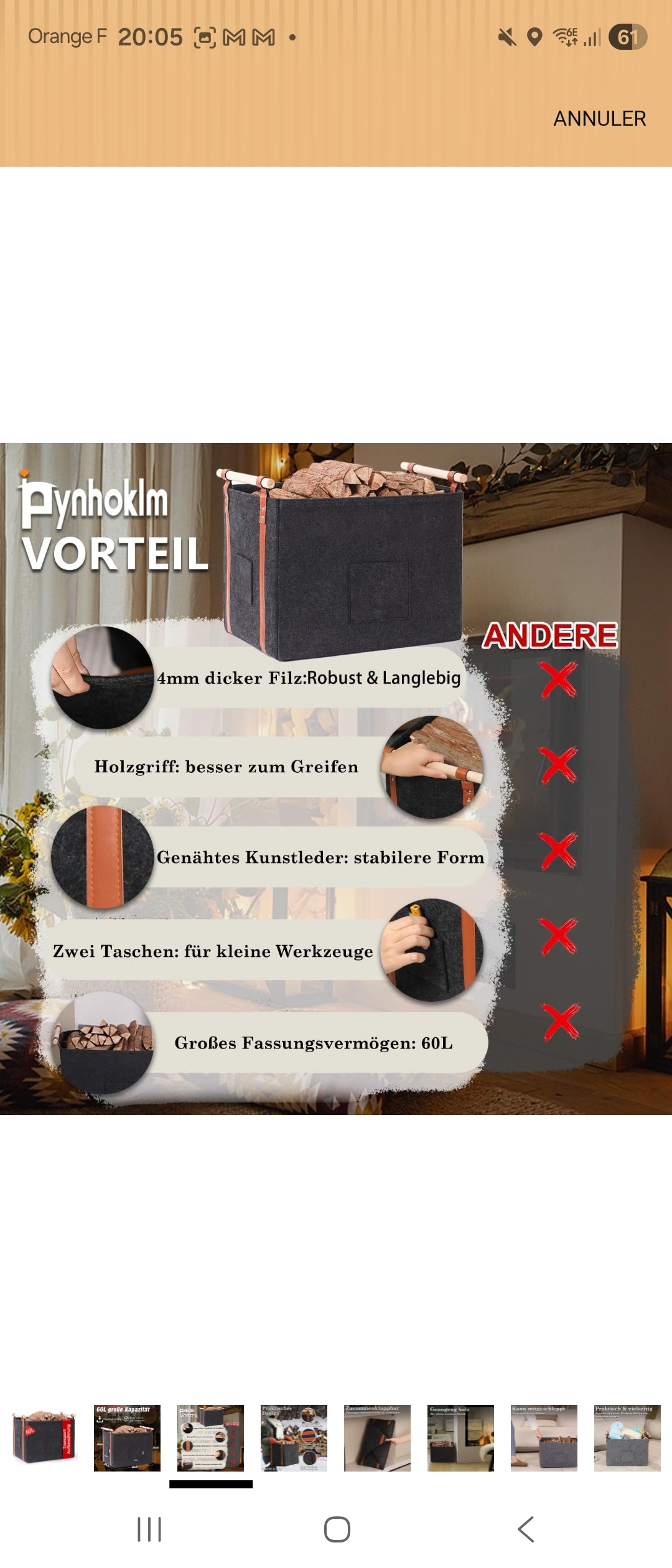 Panier à bûches en feutre 60L 🪵 – Ultra résistant & design – POIGNÉES BOIS PREMIUM – PRIX CHOC