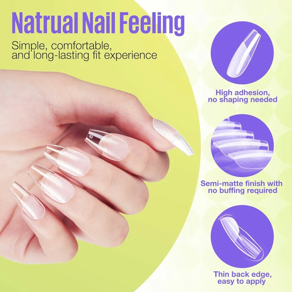 Capsules Gel X Transparentes – 300 Faux Ongles Américains Courts French – 15 Tailles