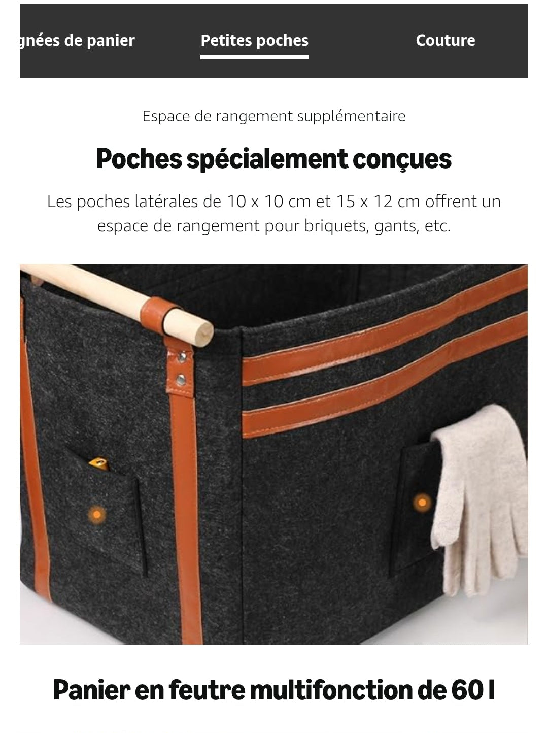 Panier à bûches en feutre 60L 🪵 – Ultra résistant & design – POIGNÉES BOIS PREMIUM – PRIX CHOC