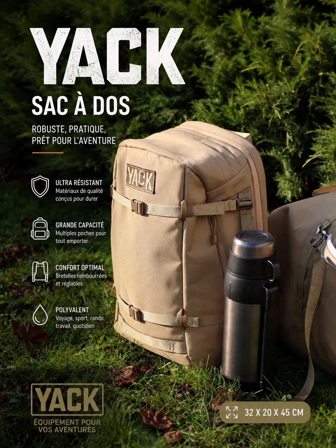Sac à Dos YACK Ultra Résistant – Voyage, Sport & Outdoor 🎒🔥