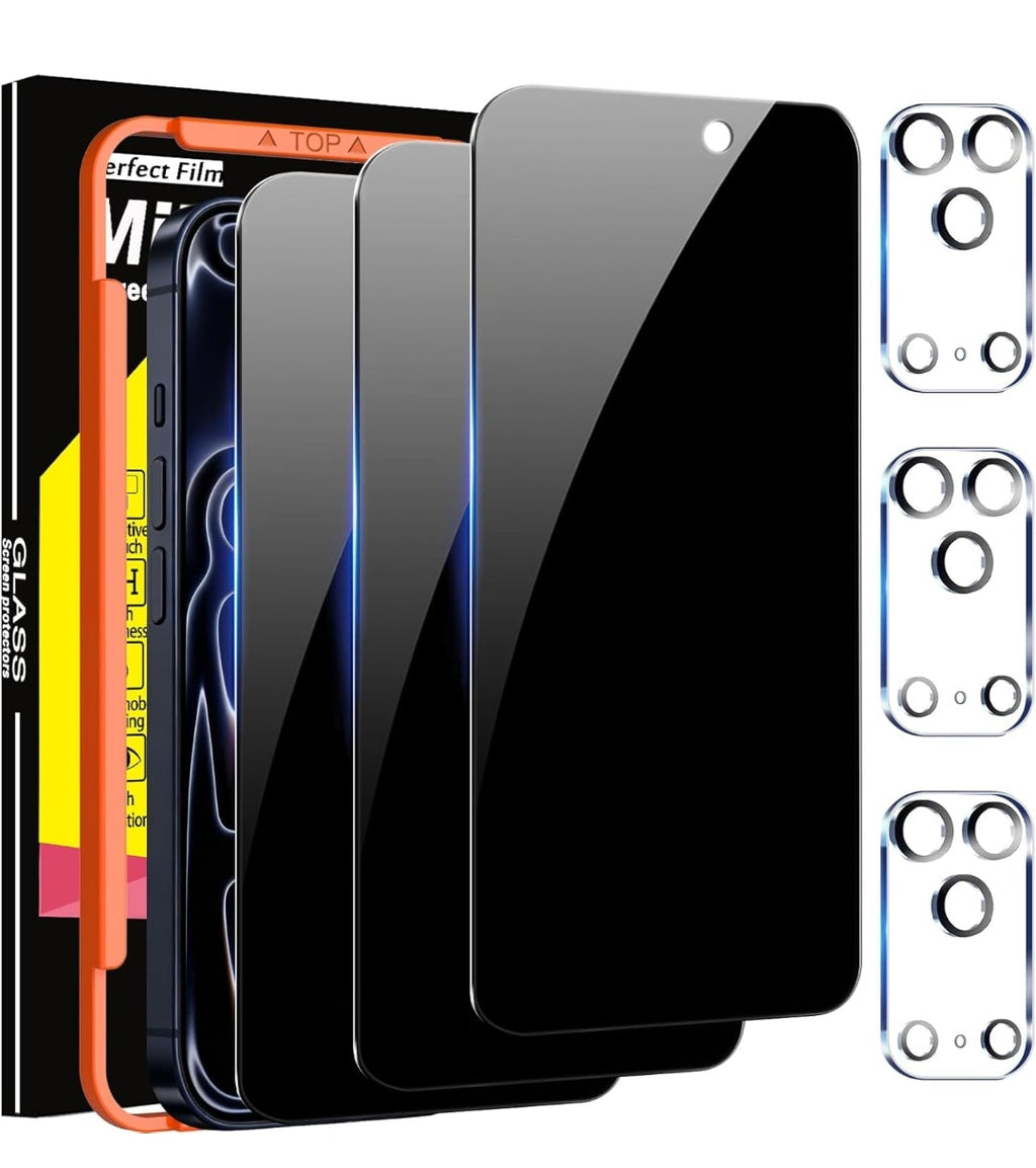 Pack 3 verres trempés iPhone 17 Pro Max anti espion + caméra – Compatible 16 Pro Max