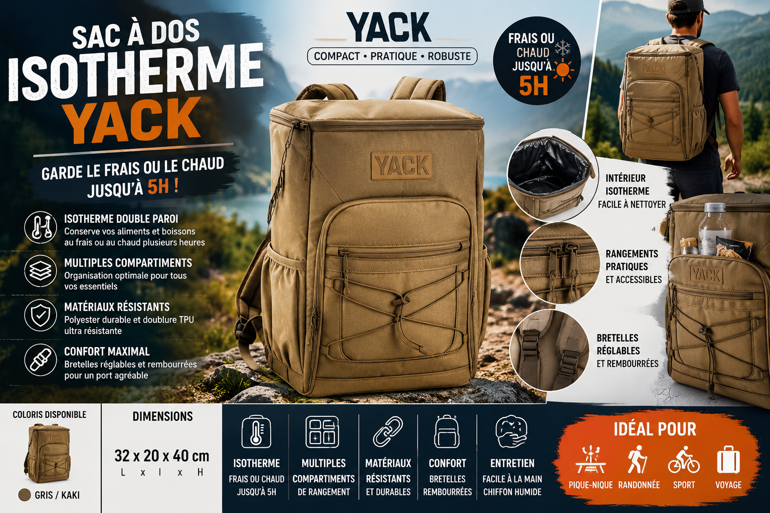 Sac à Dos Isotherme YACK – Compact, Robuste & Ultra Pratique 🎒❄️🔥