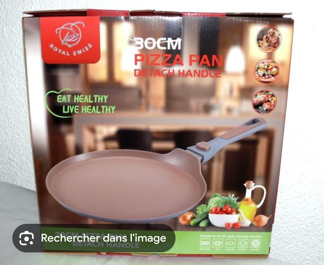🍕 Poêle à Pizza / Crêpière Royal Swiss® 30 cm – Poignée Amovible – Tous Feux dont Induction 🍳